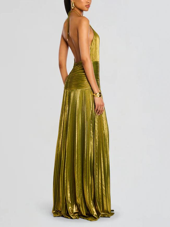 Thalia Metallic Peridot Maxi Dress