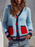 Retro Color-blocked Mohair Knit Cardigan