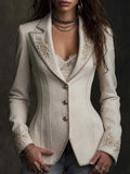 Boho Floral Embroidered Linen Blazer Lapel Single‑Breasted Slim Jacket
