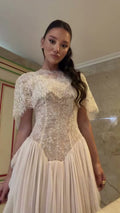 ivory-lace-peplum-midi-dress-short-sleeve-pleated-skirt-dress