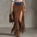 Women's Vintage Boho Chic Fringe Skirt Patchwork Denim Waist