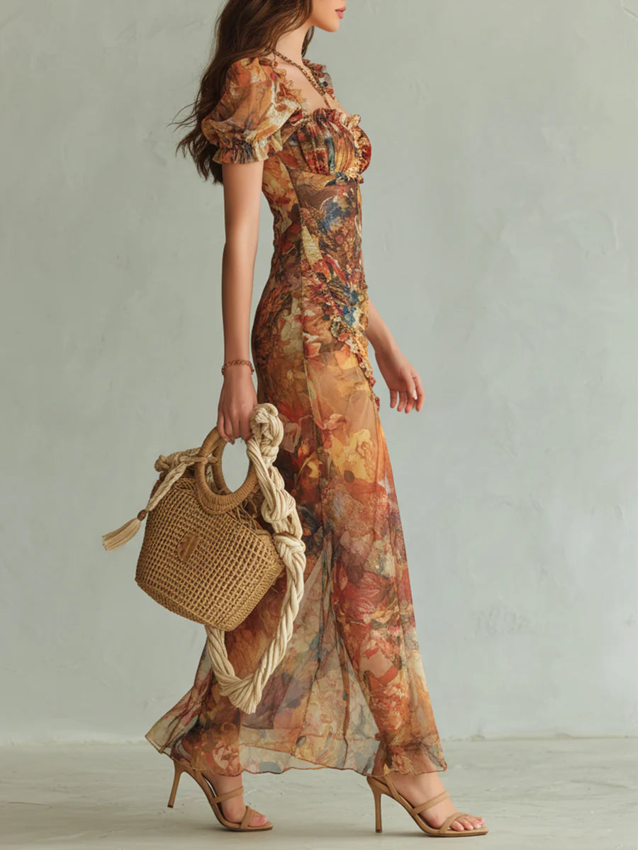 Bohemian Maxi Dress in chiffon, Affordable Luxury