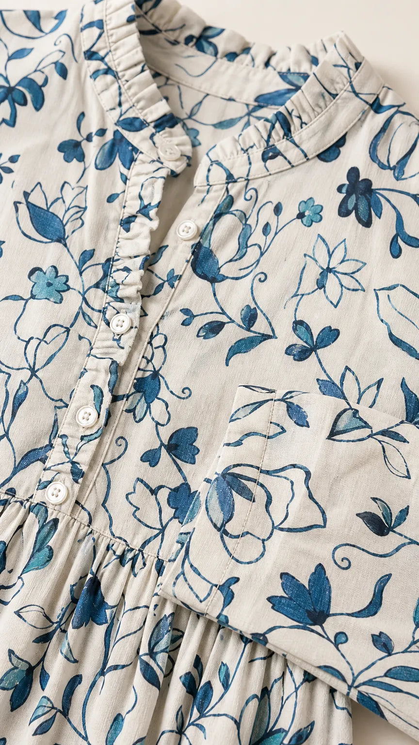 Floral Print Ruffle Collar Long Sleeve Midi Dress
