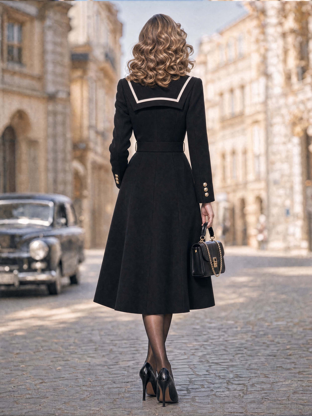 Vintage Collared Belted Midi Coat