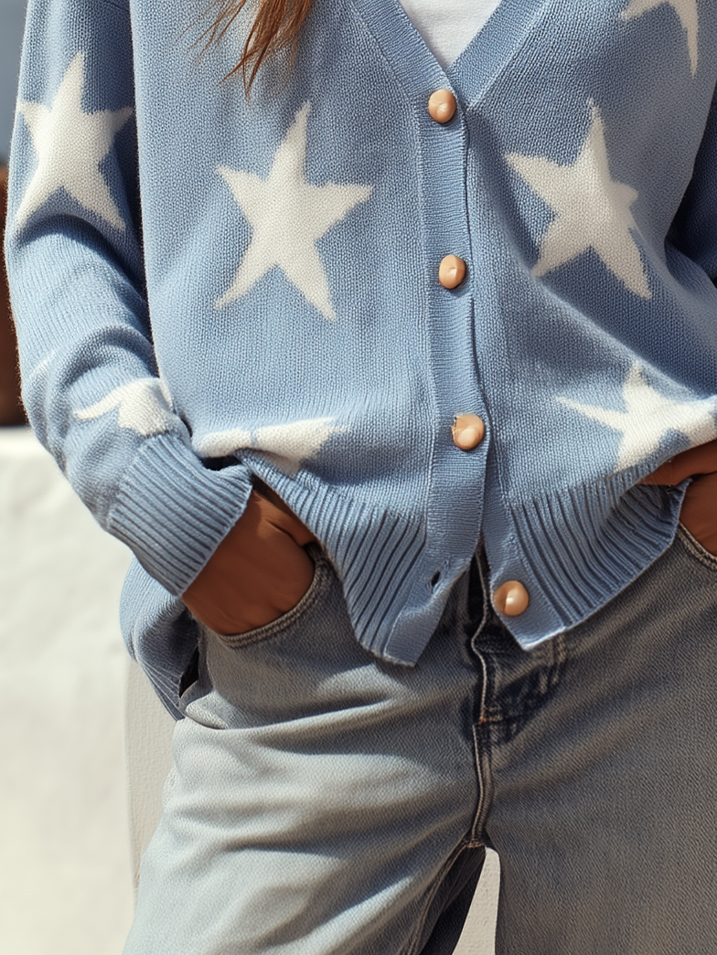 Trendy Retro Star Pattern Knit Cardigan