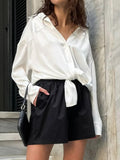 Tie-front Button Down Silk Shirt