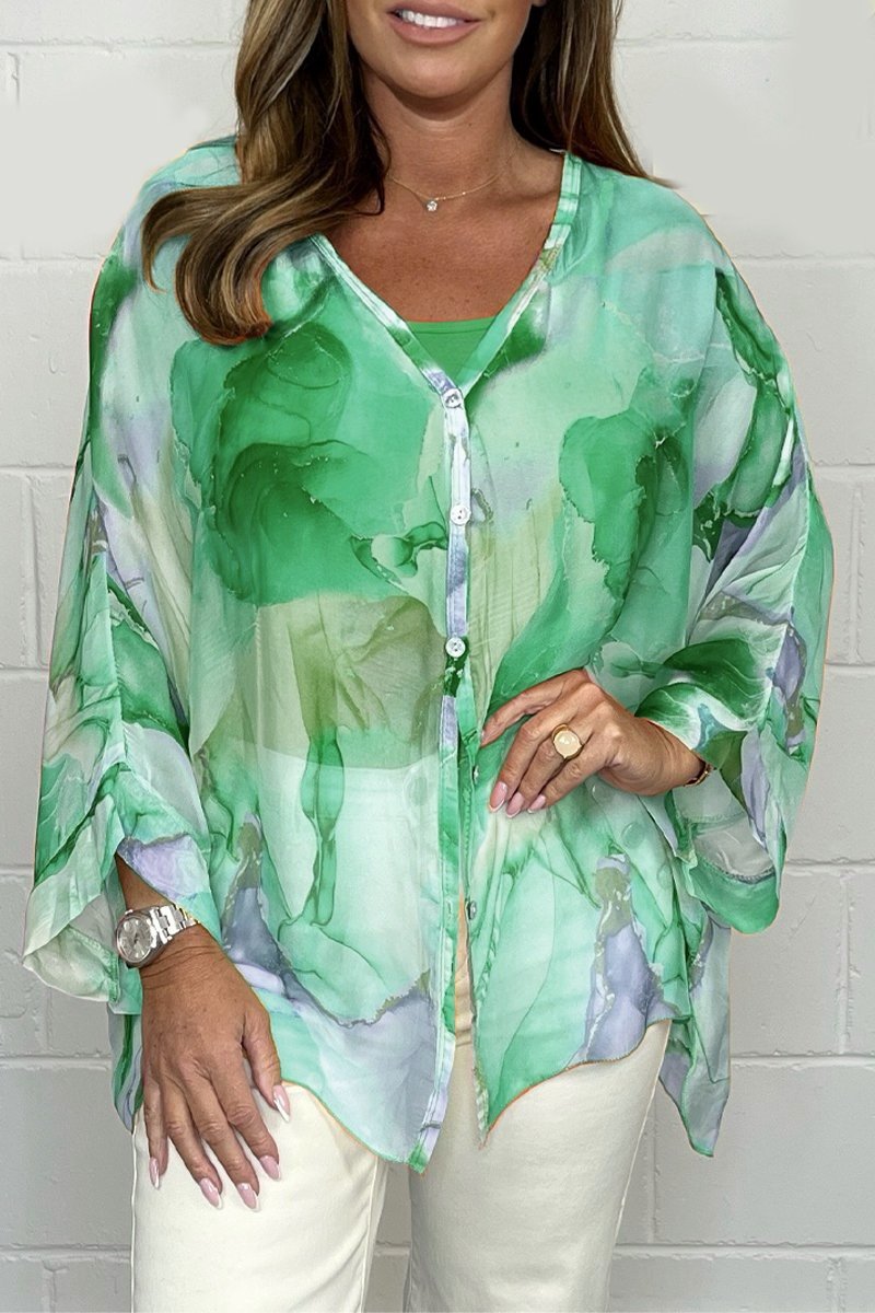 Women Summer Floral Printed Chiffon Shirt