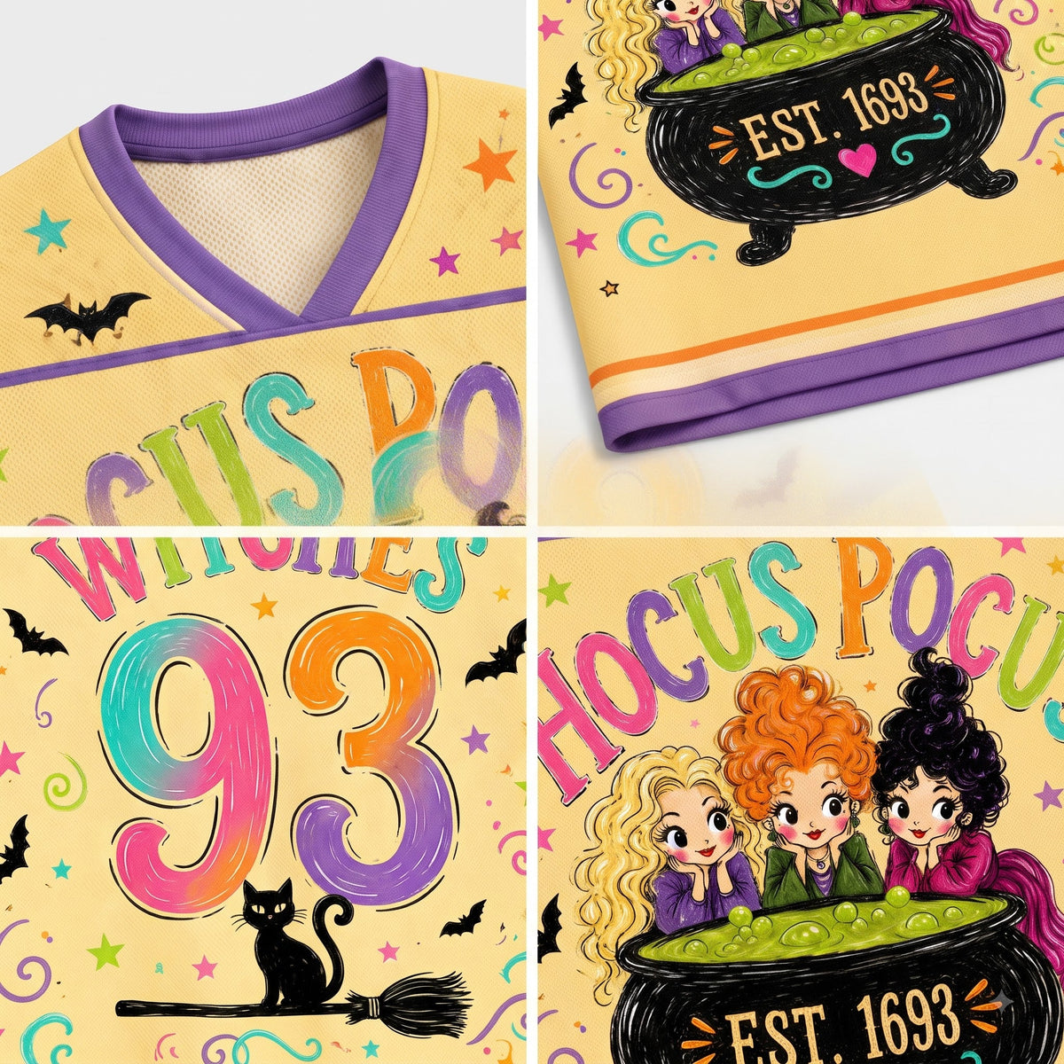 Chaotic Club Halloween Hocus Pocus Black Cat Broom Mesh Jersey