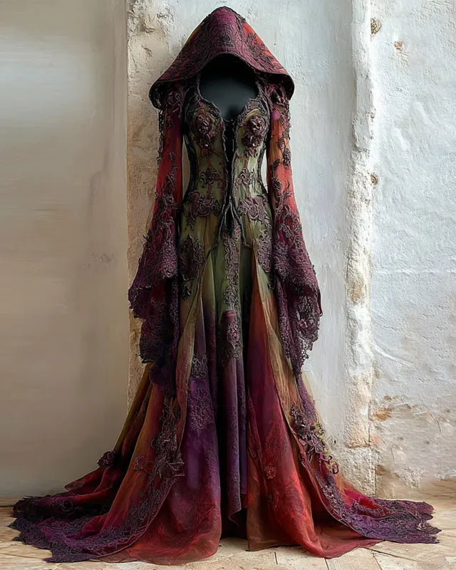 Halloween Gradient Lace Patchwork  Evening Dress 51f2