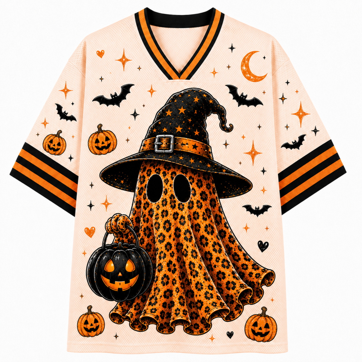 Chaotic Club Spooky Leopard Ghost Black Pumpkin Bucket Mesh Jersey