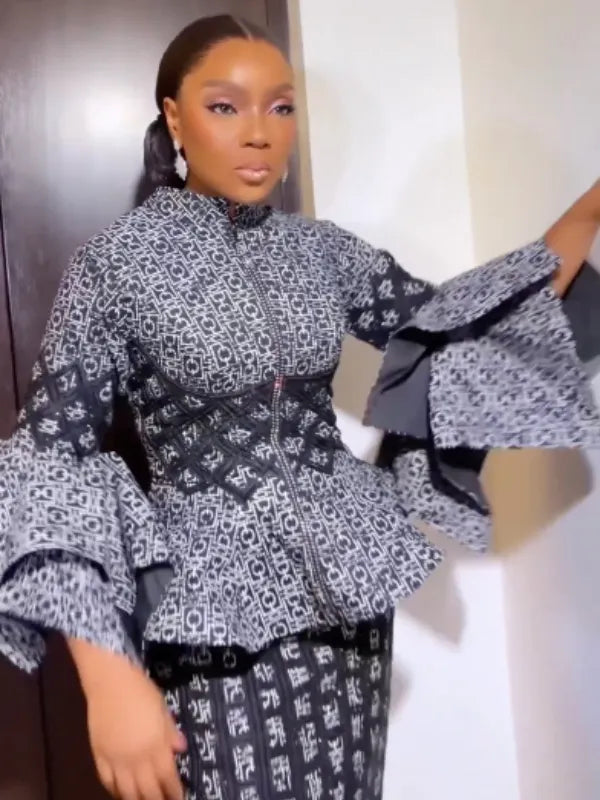 Printed Long Sleeves High-Neck Maxi Dresses