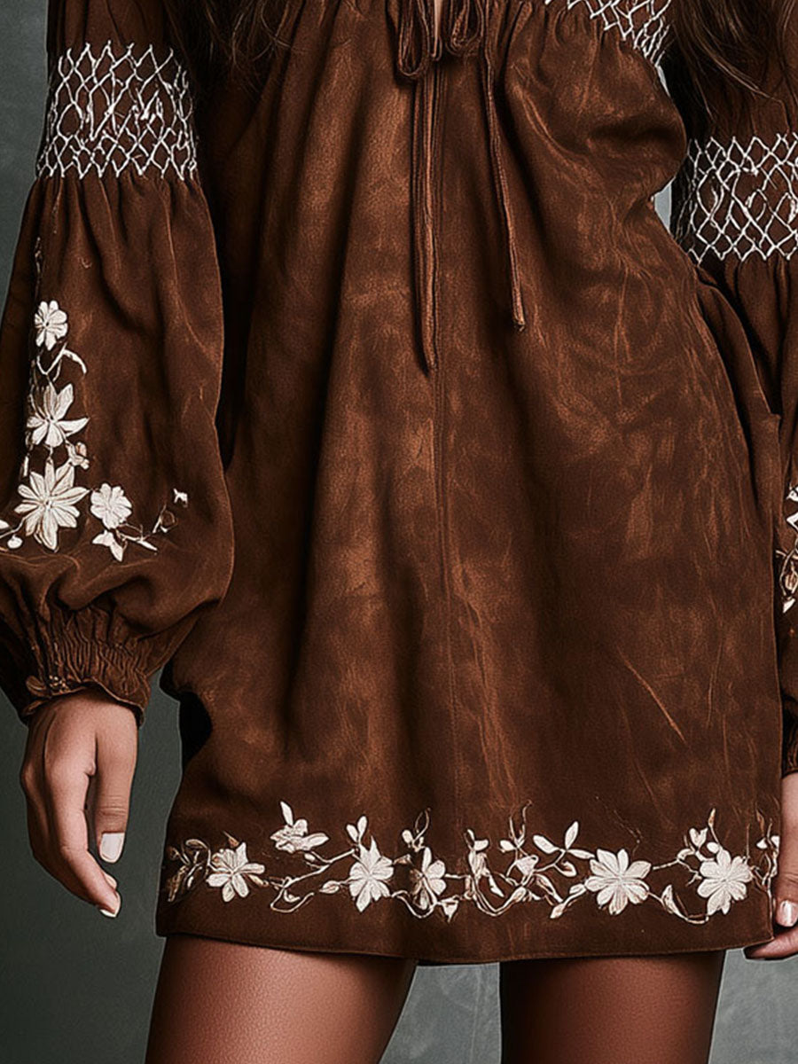 Boho Mini Dress in suede, Premium Look