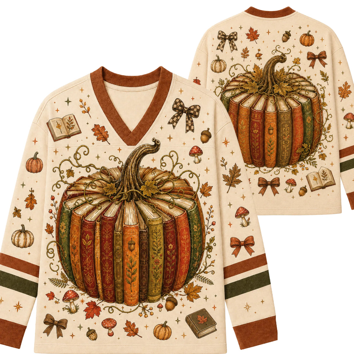 Chaotic Club Vintage Pumpkin Book Stack Long Sleeve Jersey