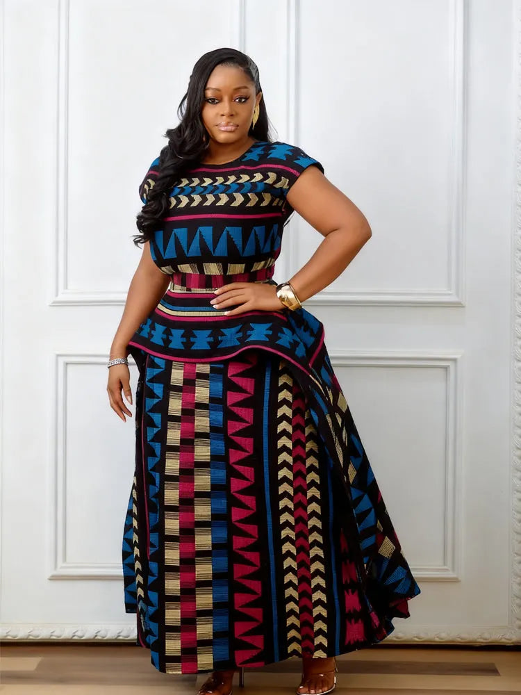 Multicolored African Print Peplum Maxi Dress