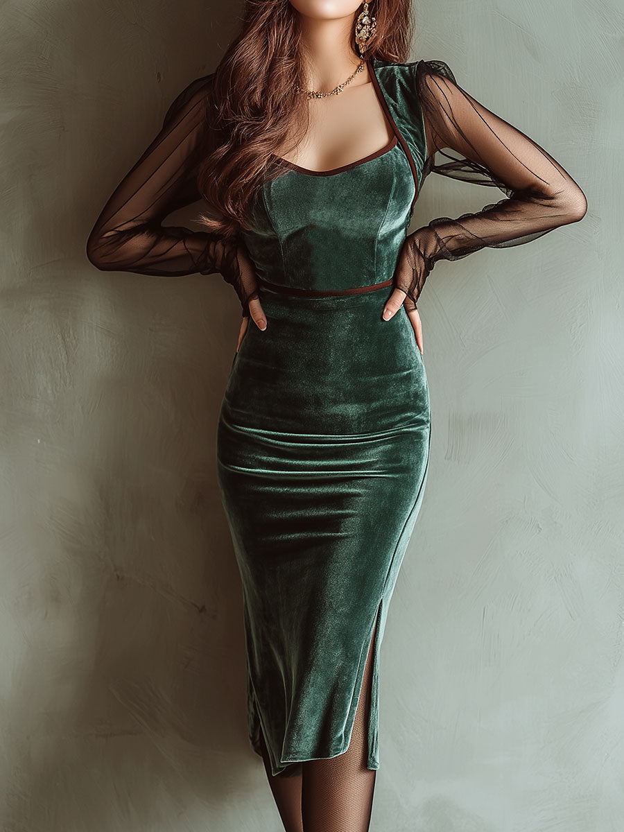Chic Midi Dress in velvet, Premium Look