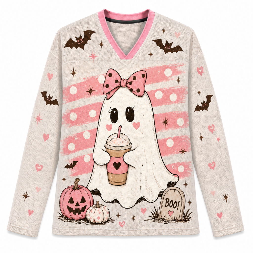 Chaotic Club Pink Bow Ghost Halloween Long Sleeve Jersey