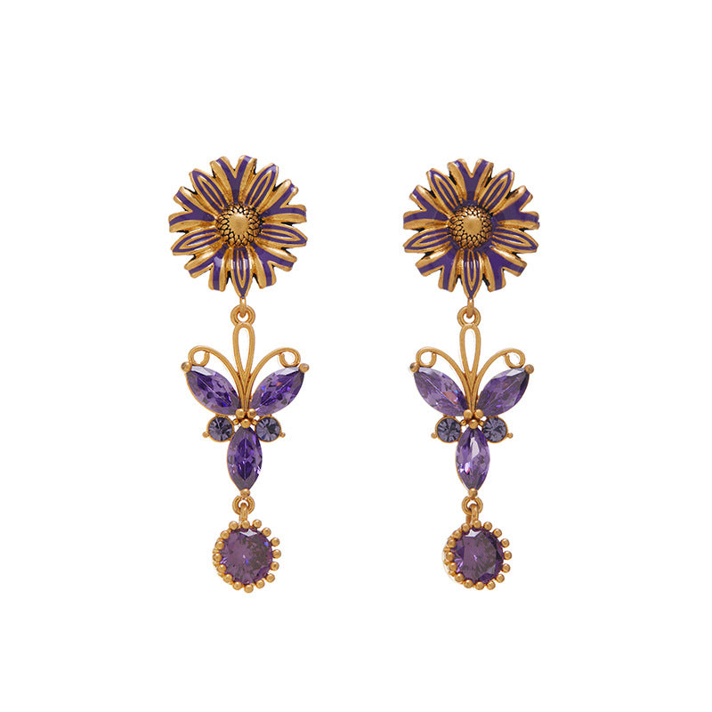 Zircon Butterfly Austrian Crystal Enamel Stud Earrings