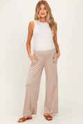 Beige Ankle Wide Leg Maternity Pants