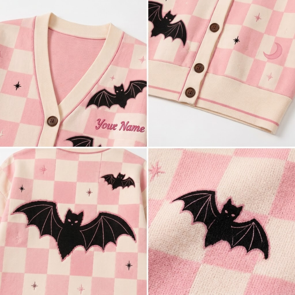 Chaotic Club Pink Bat Vintage Halloween Personalized Cardigan