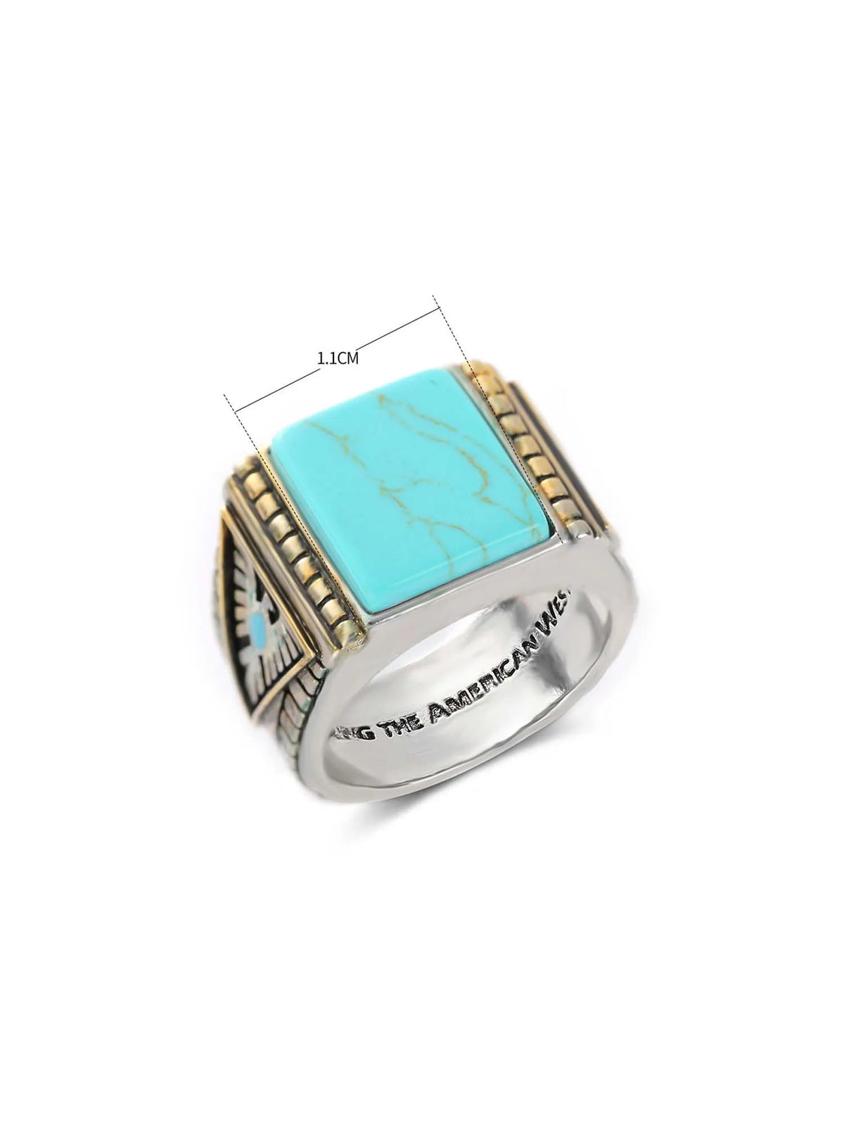 Bohemia Indian Mythical Animal Western Thunderbird Feather Turquoise Ring