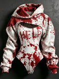 Women's Retro Halloween Bloodstain Hlep Print Hoodie Two-piece Set