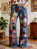 Women’s Stylish Multicolor Print Casual Denim Pants