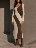 Women's Asymmetrical Color-Block Elegant Knit Maxi Dress MDZ2878H0GMJ