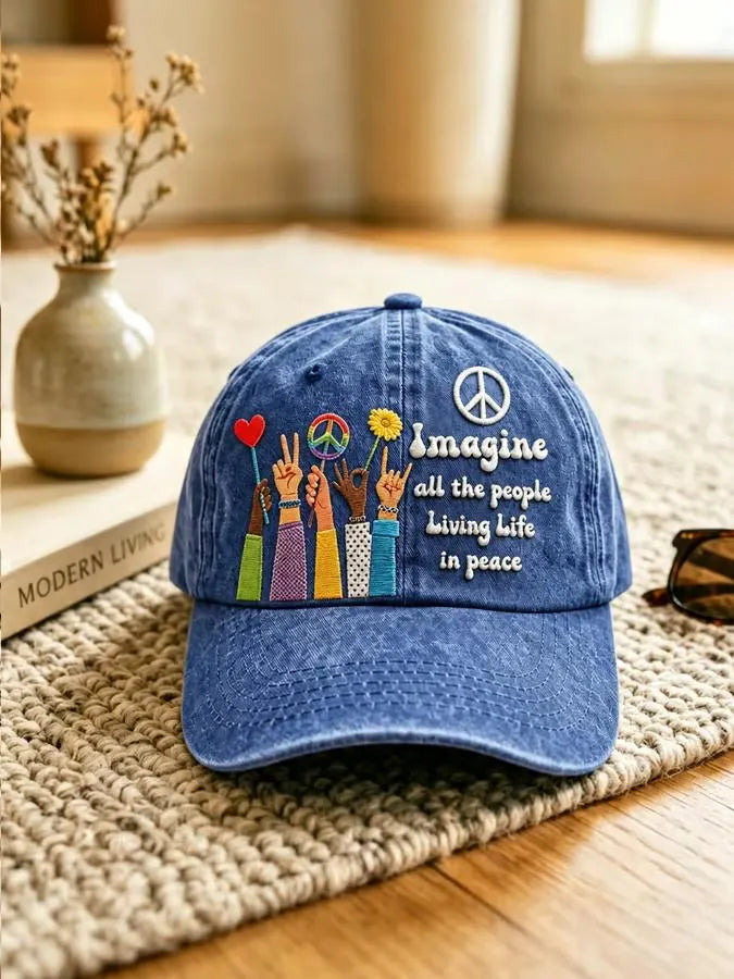 Imagine Peace Embroidered Washed Baseball Cap