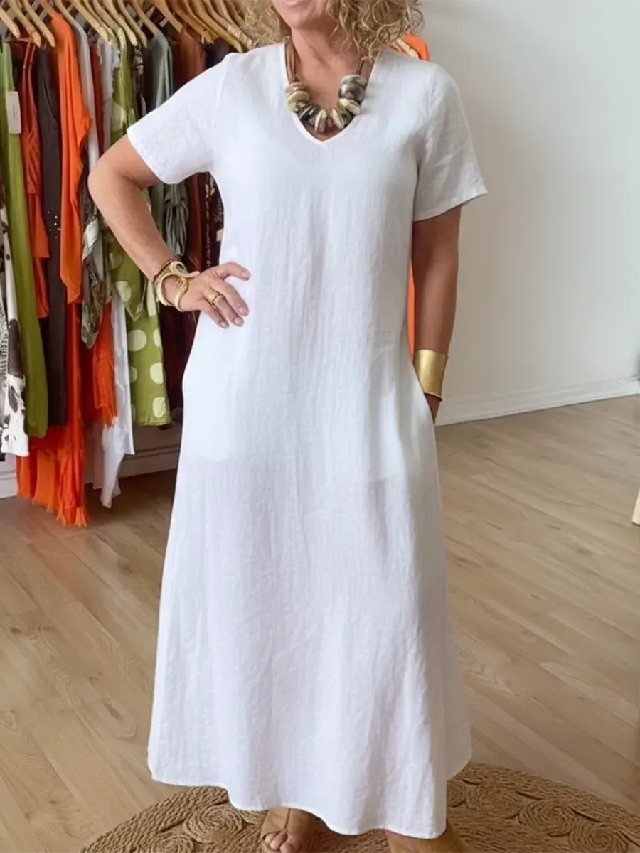 Elegant Midi Dress in linen, Affordable Luxury