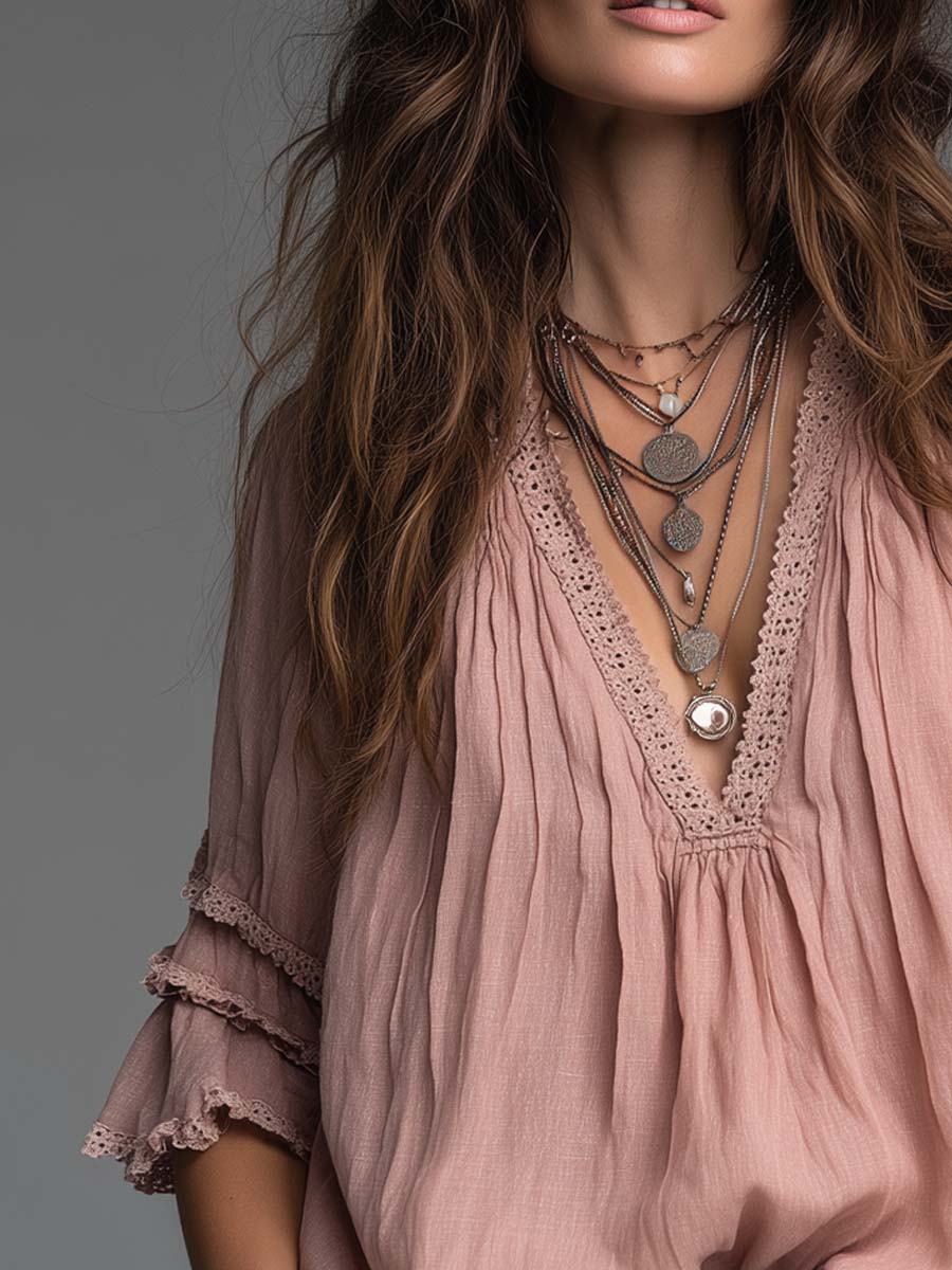 Retro Blouse in linen, Premium Look