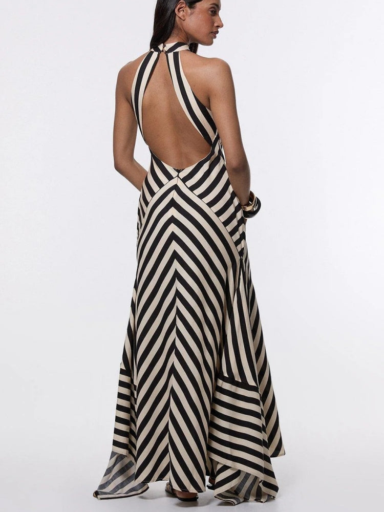 Mono Fluid Stripe Maxi Halter Dress