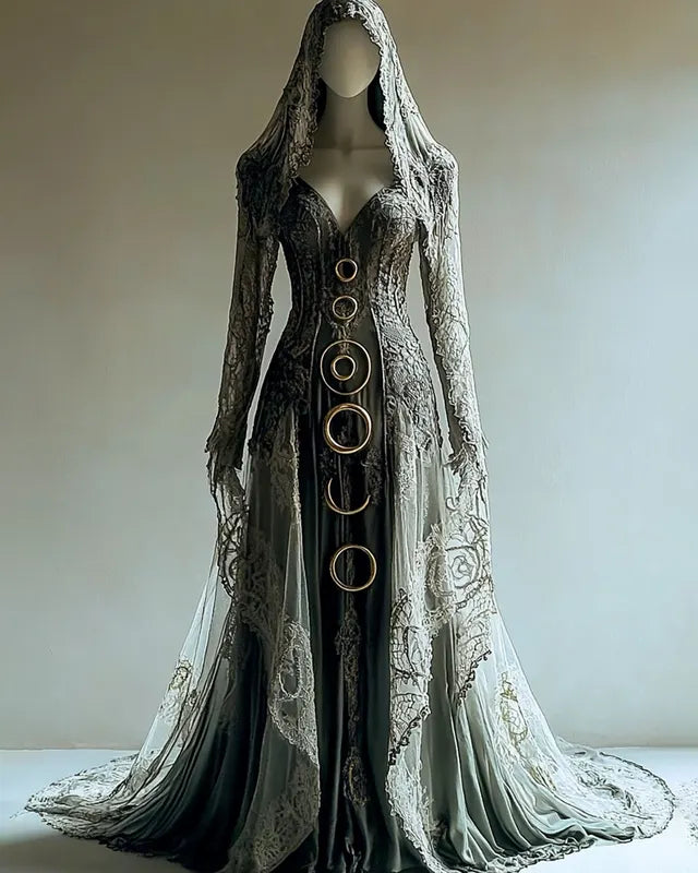 Halloween Contrasting Lace Embroidered Evening Dress 4437