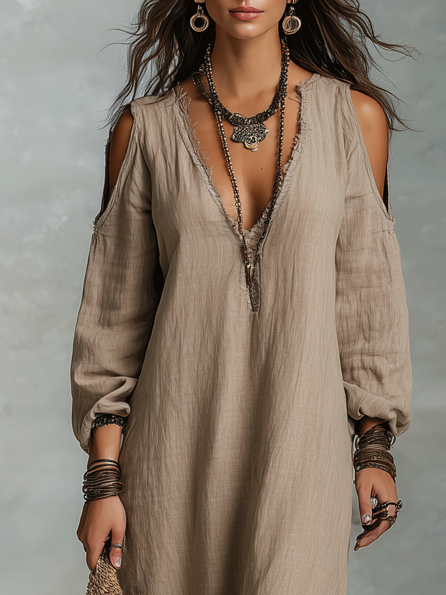 Midi Dress with linen – Premium Look