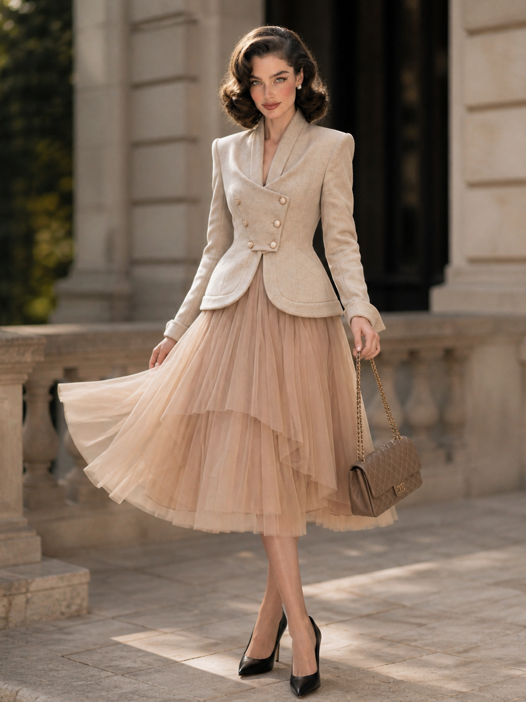 Vintage Asymmetric Hem Mesh Dress