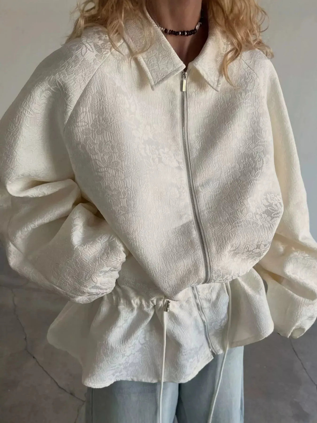 Women's Jacquard Zip-Up Peplum Jacket