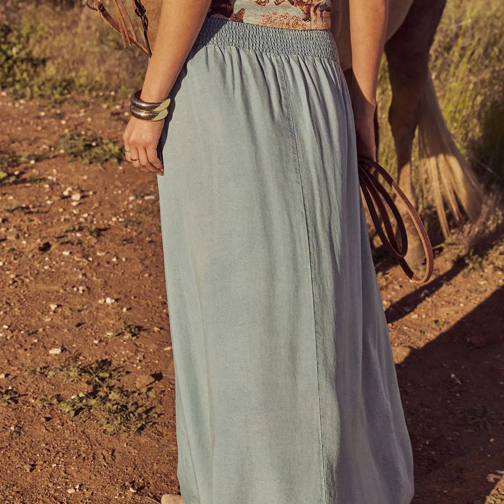 Western Spring Outfits Cotton Maxi Skirt With Front Button Detail And High Side Slit