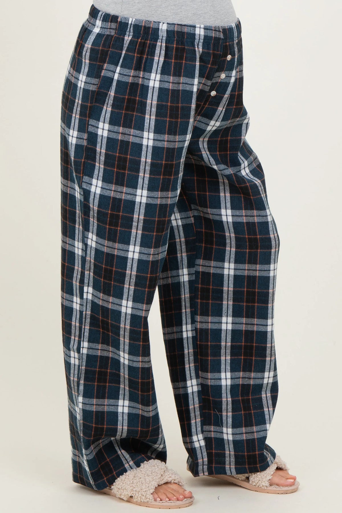 Navy Plaid Wide Leg Maternity Lounge Pants