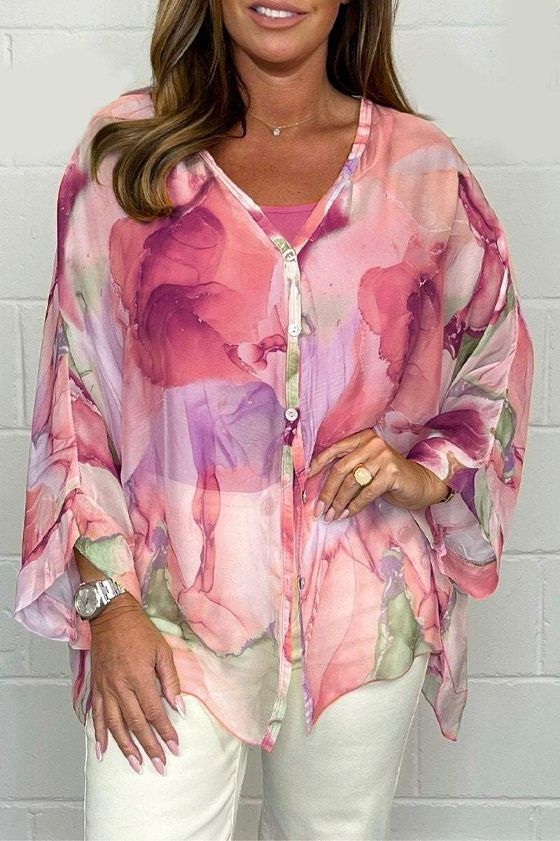 Women Summer Floral Printed Chiffon Shirt