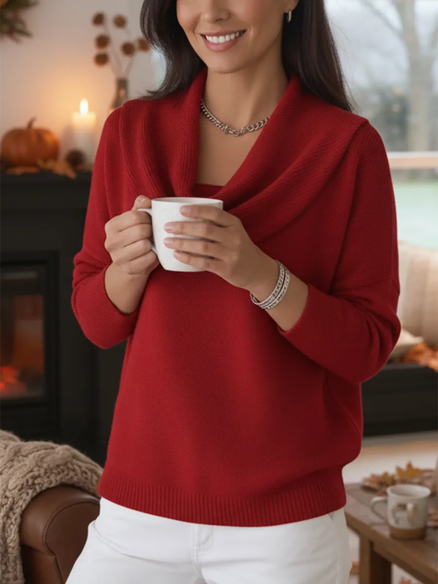Women's Soft and Elegant Solid Color Ruffled Collar Sweater Top
