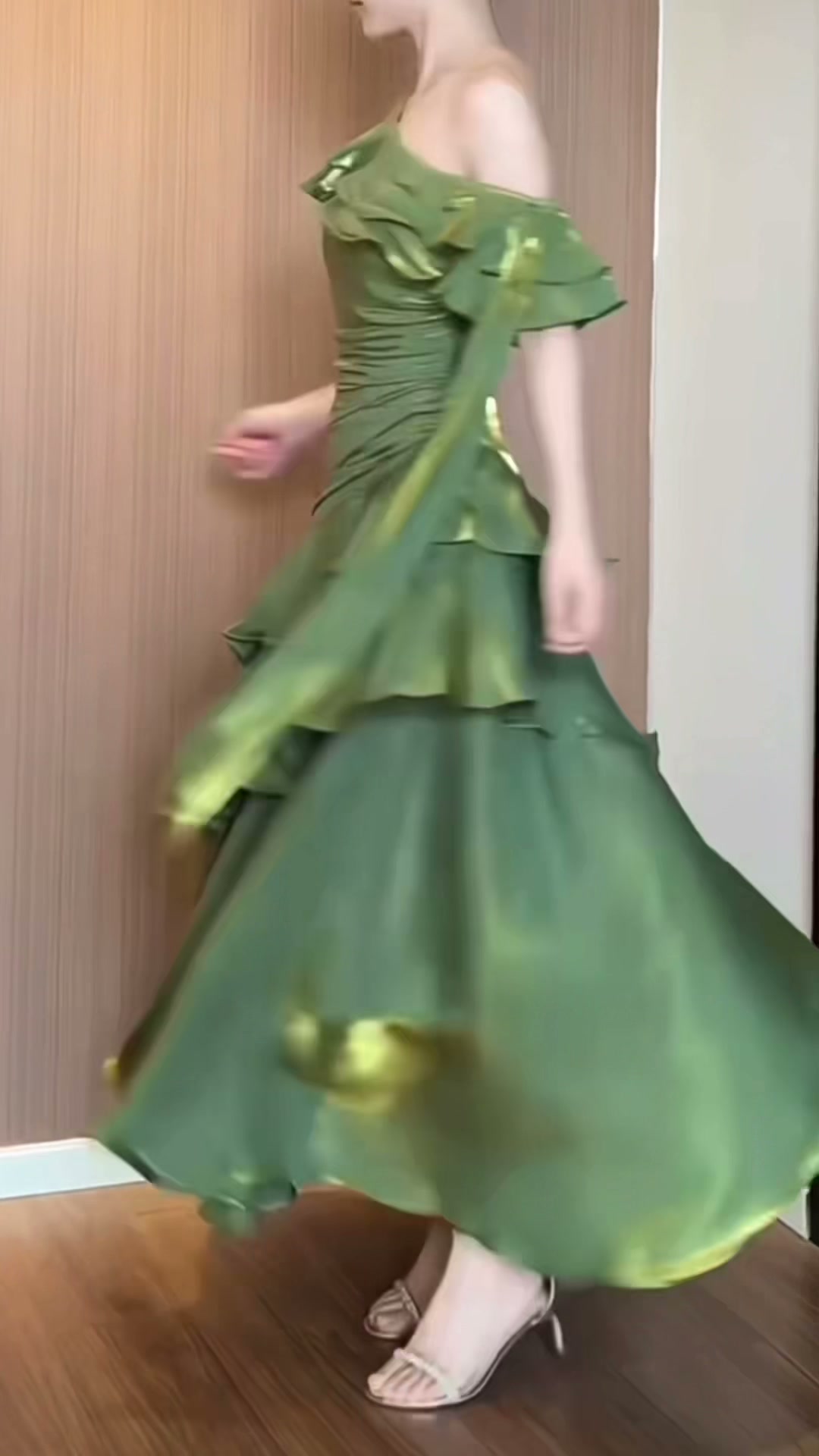 olive-green-one-shoulder-ruffle-gown-asymmetric-tiered-maxi-dress