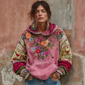 Women's Vintage Bohemian Floral Embroidery Patchwork Art Casual Hoodie