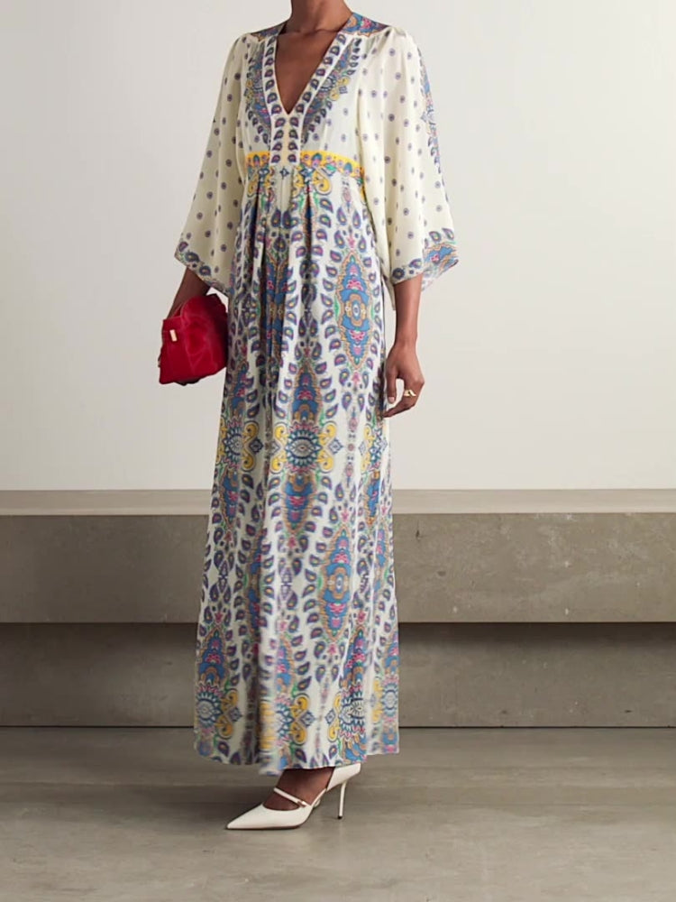 Casual Loose Printed V-Neck Maxi Dress