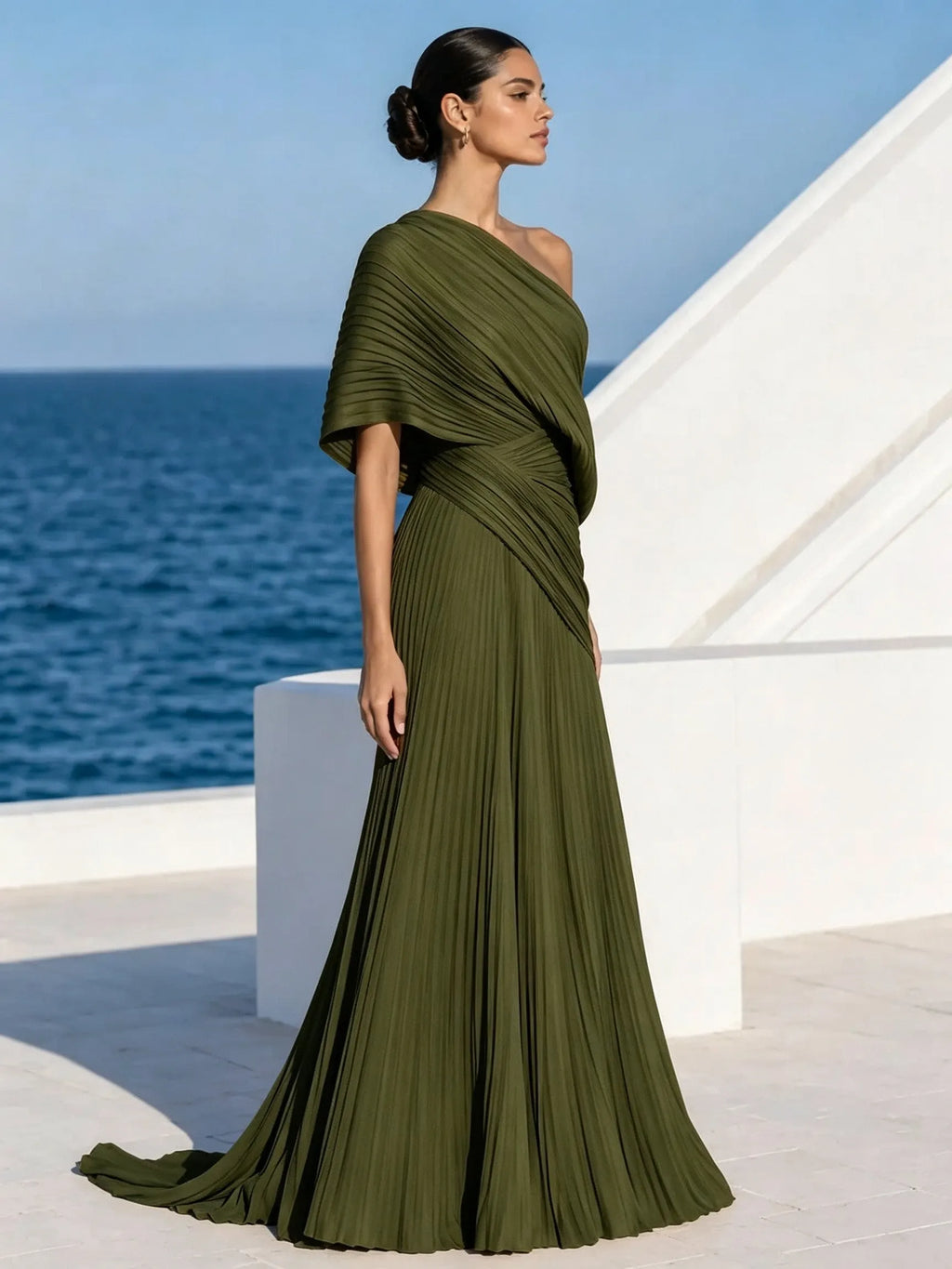 One Shoulder Draped Evening Gown