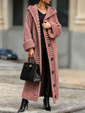 Casual, Relaxed-fit, Long, Chunky-knit Hooded Cardigan
