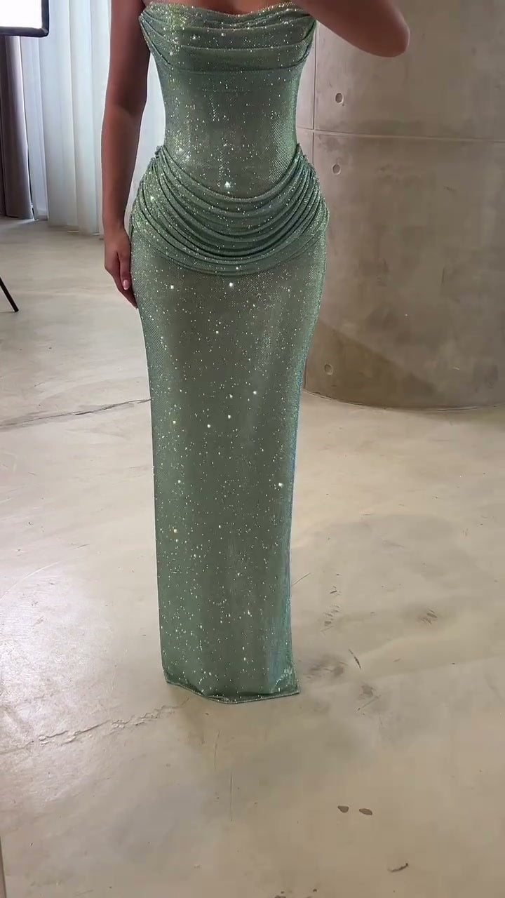 sage-green-sequin-strapless-gown-draped-column-maxi-dress