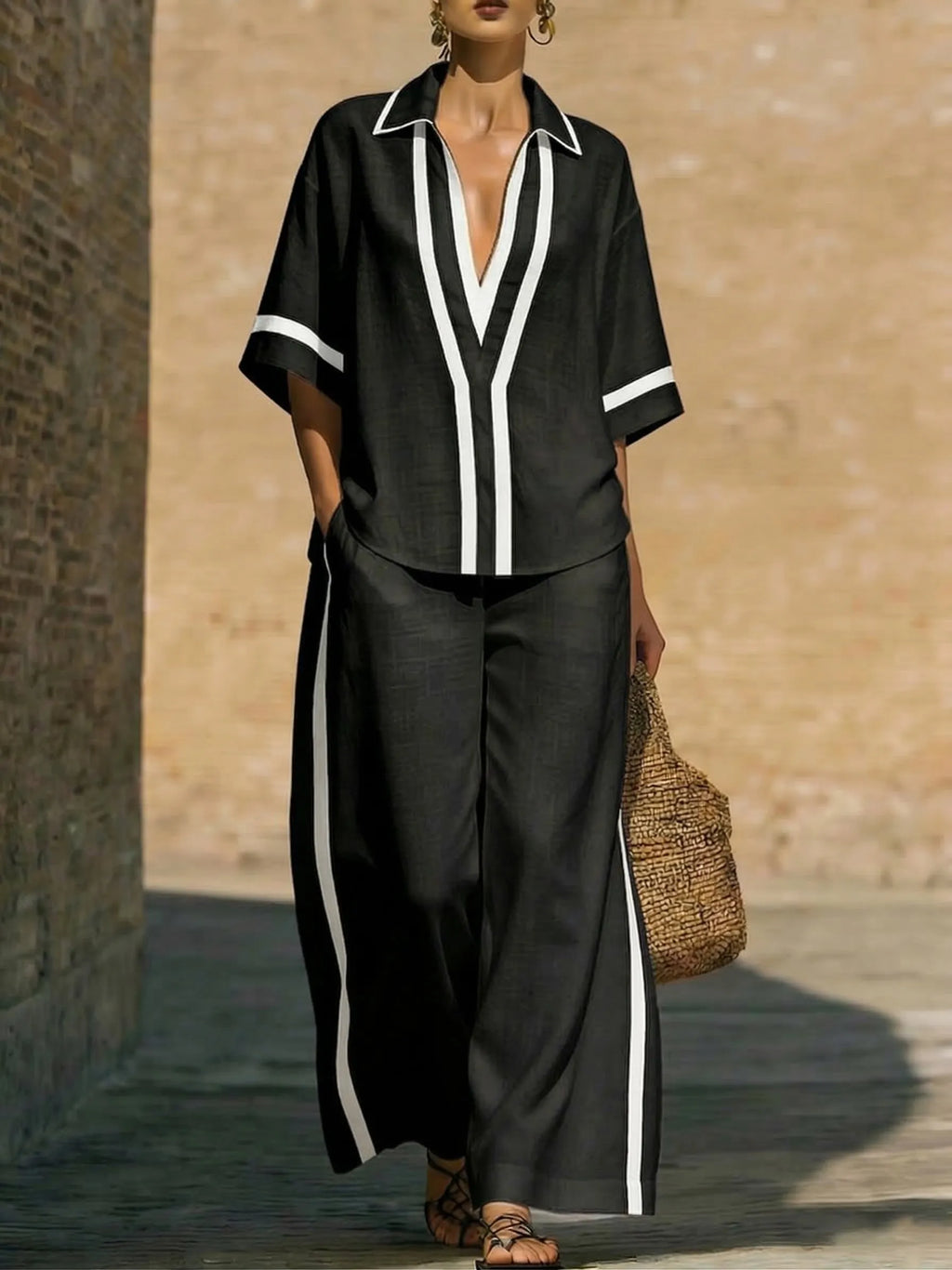 Cotton-Linen Two-Piece Set: Featuring a Stylish Raw-Edge Design