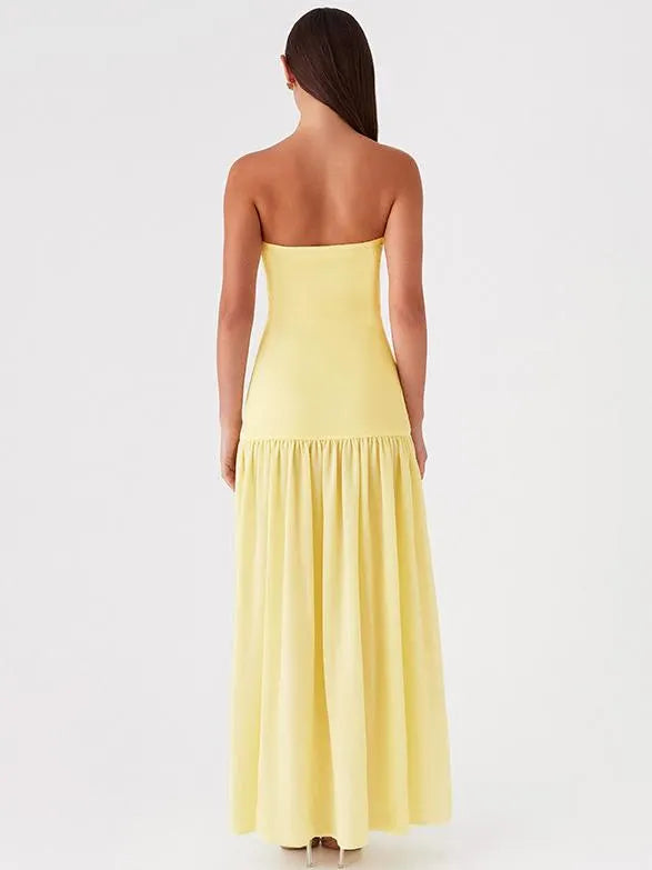 Solid Color Strapless High-Waist Split Hem Panelled Dress