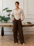Tailored V-Neck Office Blouse