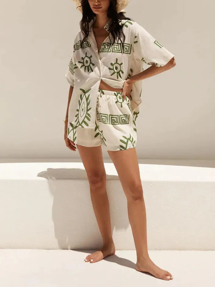 Holiday Fun Print Loose Shorts Two-Piece Set