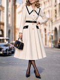 Vintage Contrast Collar Belted Midi Coat